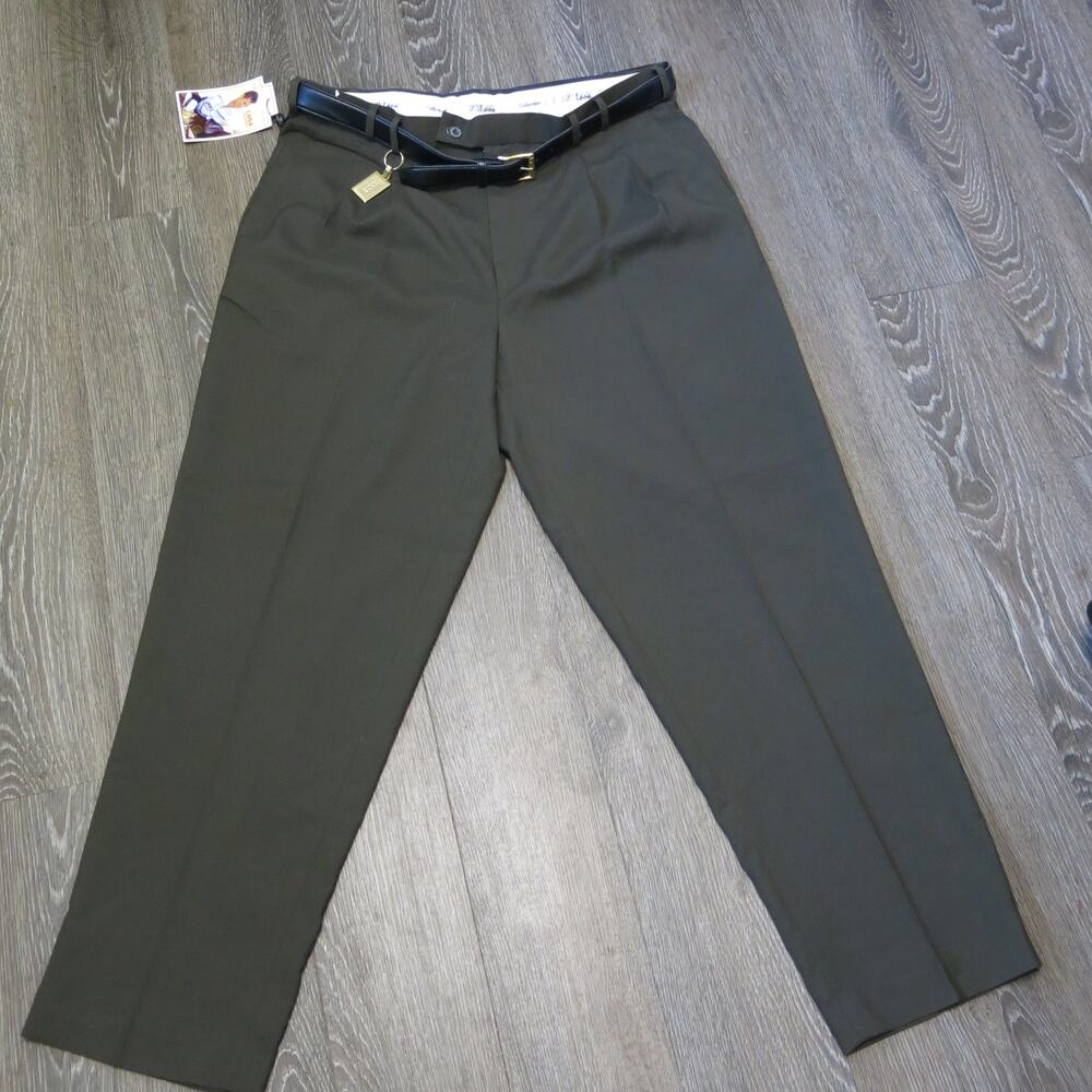Vtg LANA FORMALS *NWT* Dress Pants Size 40x31 Men Pleated Belt Olive Green